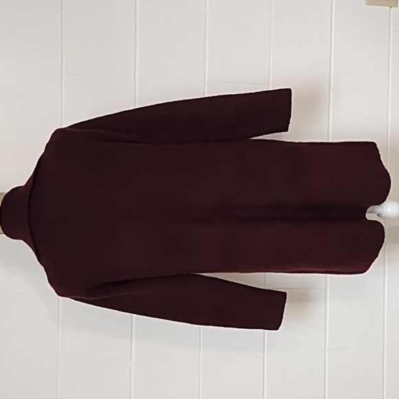 Burgundy Soft Open Front Button Detailed Long Cardigan Sweater Jacket - Picture 3 of 10